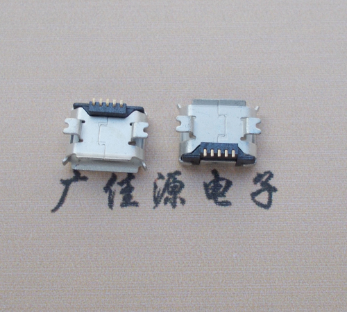 增城Micro USB 5PIN接口,B型垫高0.9mm鱼叉脚贴片雾锡卷边